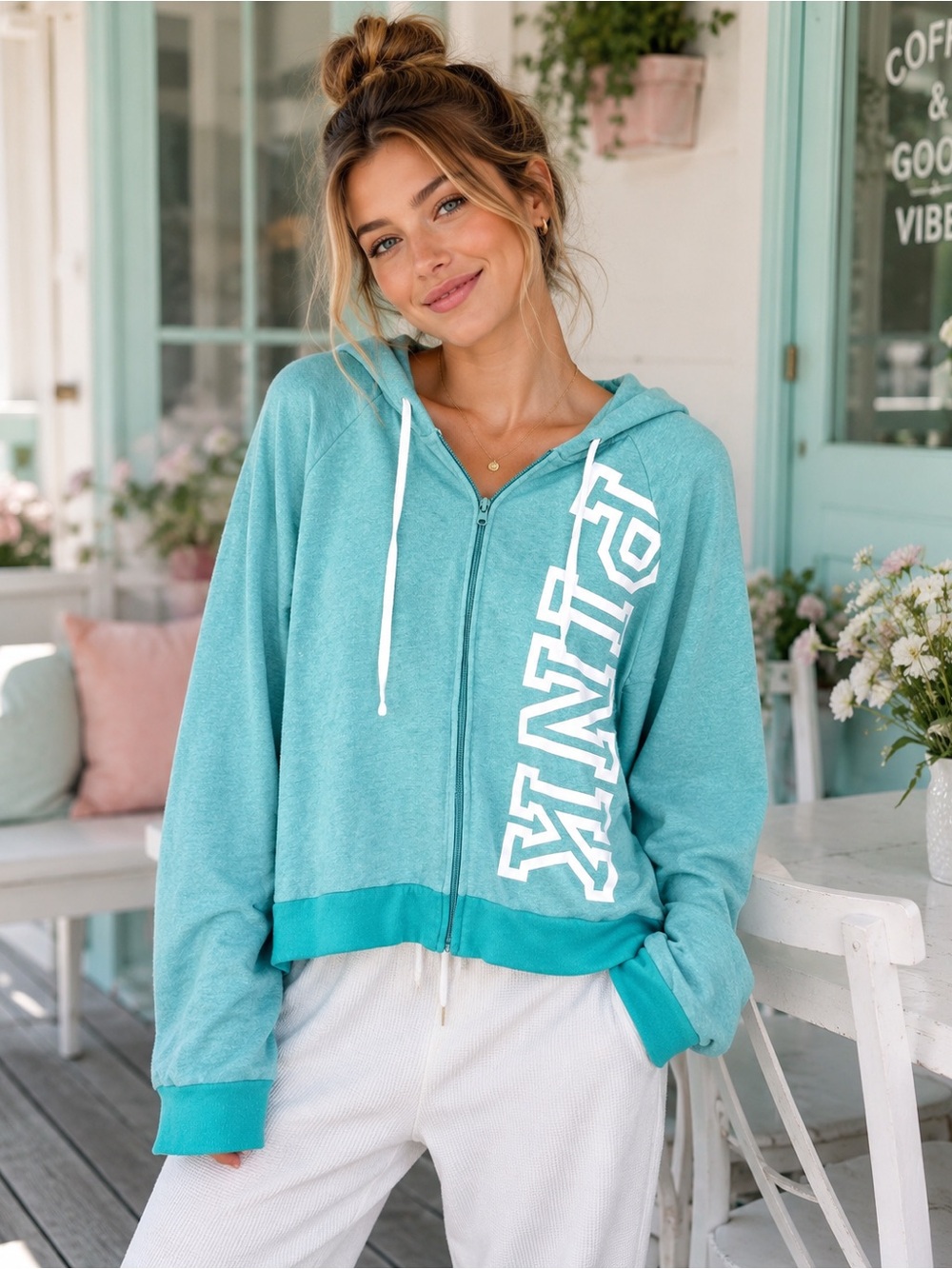 PINK Victoria’s Secret Aqua Zip Up Hoodie Size L